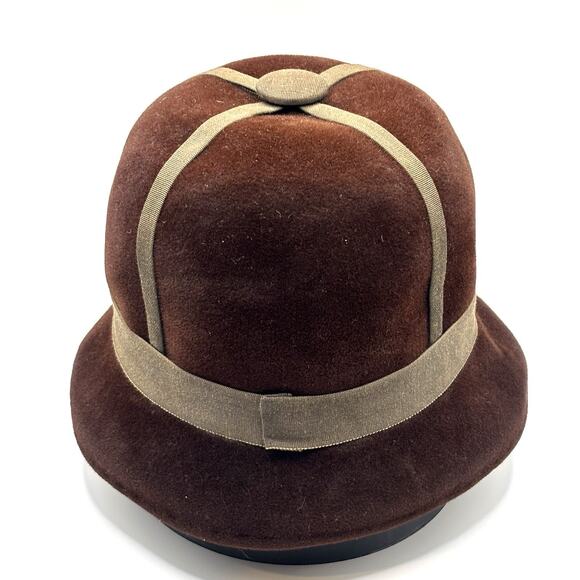 True Vintage 50s Wool Cloche With Velvet Trim Brown Mr John Sophisticates VTG main image 2